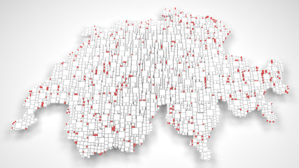 Map of Switzerland - Europe | 3d Rendering, mosaic of little bricks - White and Flag colors