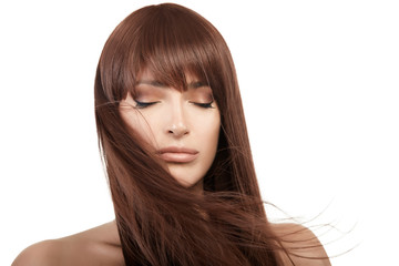 Naklejka premium Brunette beauty model with healthy long hair