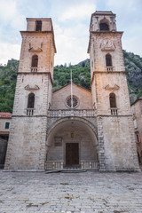Fototapeta na wymiar St Tryphon Cathedral loctaed on the one of mains suares of Old Town in Kotor, Montenegro