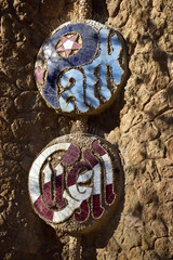 Park Guell Barcelona, Spain - Gaudi mosaic. - obrazy, fototapety, plakaty