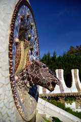 Park Guell - fountain mosaic sculpture in Barcelona. - obrazy, fototapety, plakaty