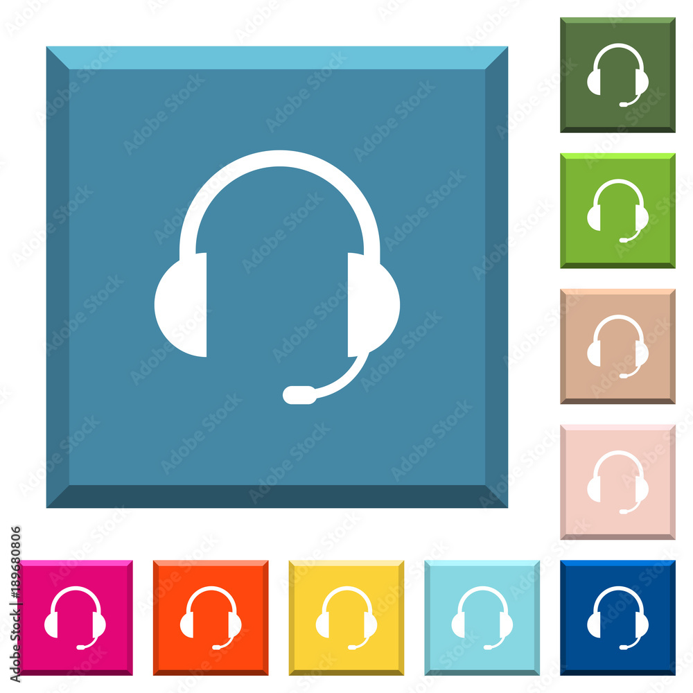 Poster headset with microphone white icons on edged square buttons