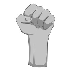 Raised up clenched male fist icon monochrome