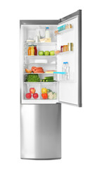 Refrigerator with fresh products on white background © Africa Studio