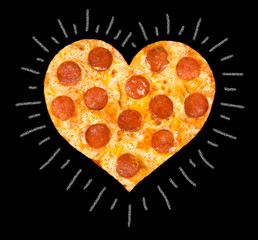 pizza with peperoni of heart shape