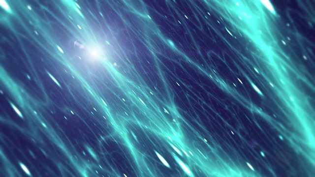 Dark cyan blue colored abstract cosmos dust motion with star reflection light background. Seamless loop. 