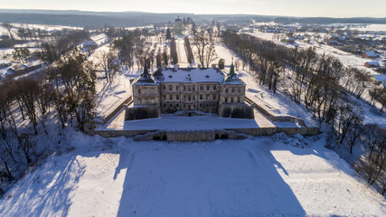 Pidhirtsi castle. Aerial view of the castle from the height of bird flight