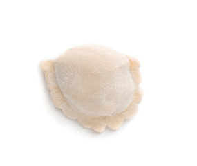 Raw dumpling on white background