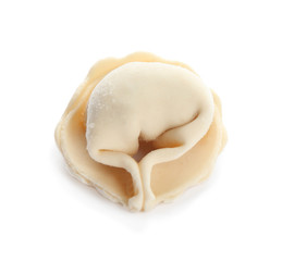 Raw meat dumpling on white background