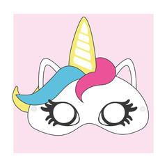 PrintCute unicorn mask to cut out. Perfect for carnival party.