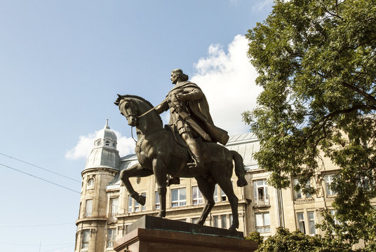 King Danila Galitsky monument. Lviv historical architecture, Ukraine.