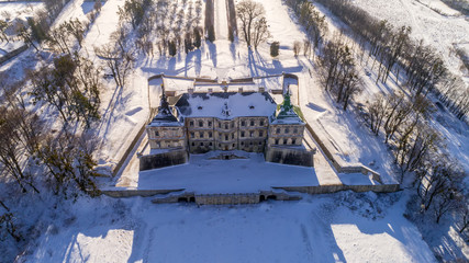 Pidhirtsi castle. Aerial view of the castle from the height of bird flight