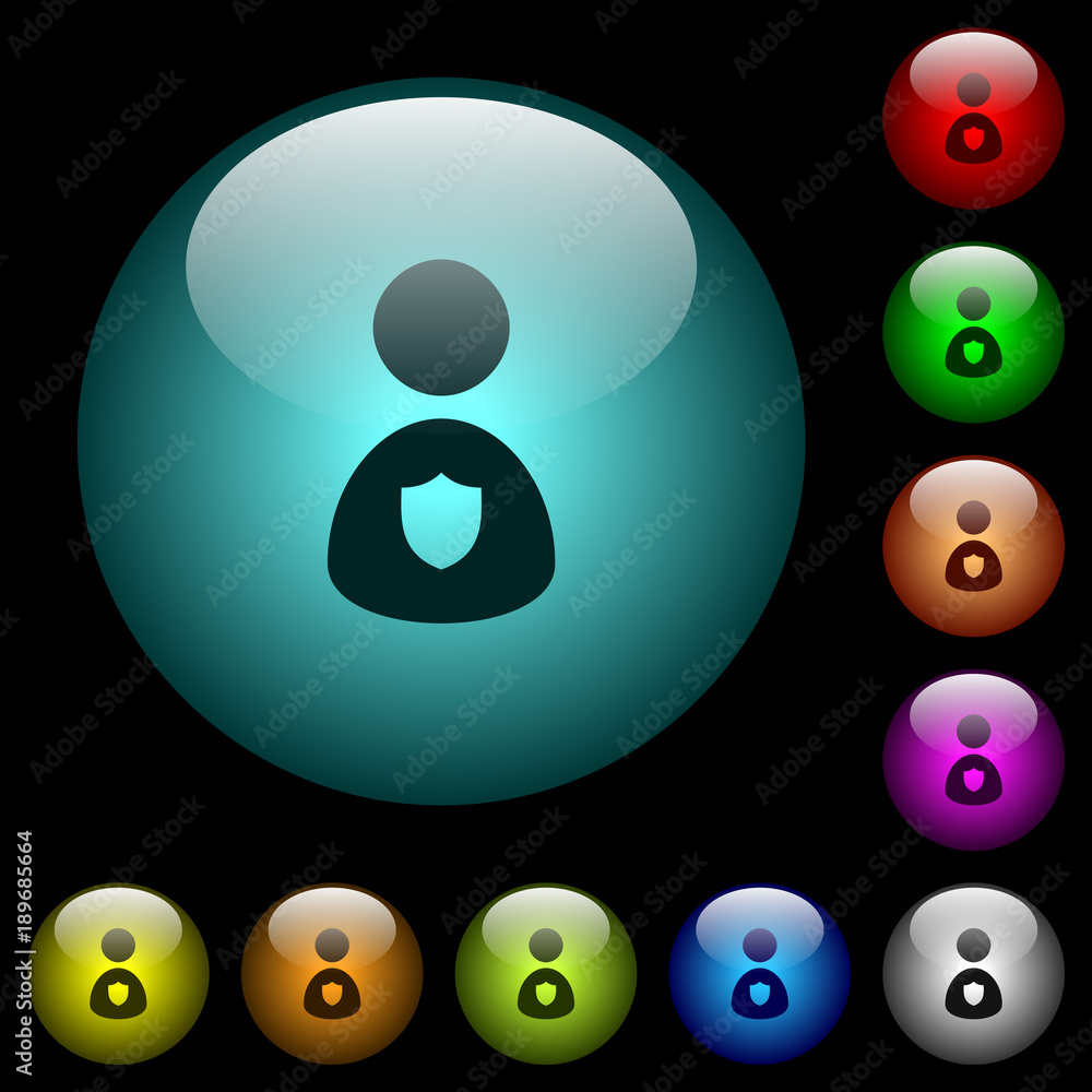 Poster security guard icons in color illuminated glass buttons