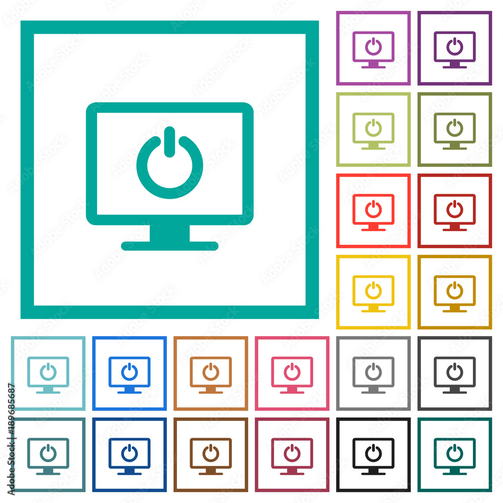 Poster display standby mode flat color icons with quadrant frames