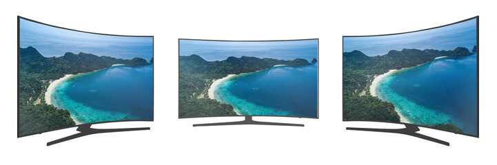 4k monitor UHD curved TV isolated on white
