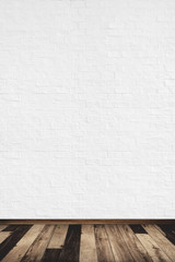 Room interior vintage with white brick wall and wood floor