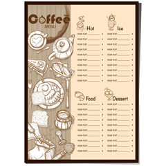 menu coffee shop cafe restaurant template design hand drawing graphic