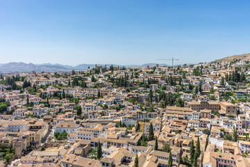 Fototapeta na wymiar Aerial view of the city of Granada, Albaycin , viewed from the Alhambra palace in Granada, Spain, Europe
