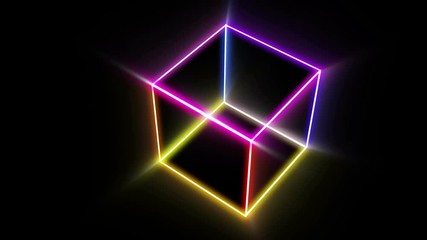 Abstract bright neon cube rotating loop suitable for use in a music video - Powered by Adobe