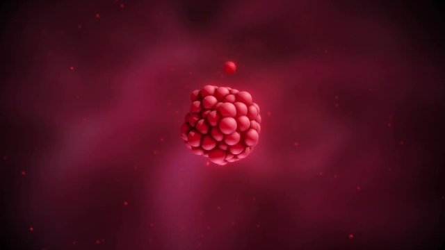 Cellular Division and Growth of Some Cell-Like Lifeform. Cell Mitosis. 3D Computer Generated Animation Of Mitosis, Cells Duplicating, And Multiplying, At Extreme Magnification. The Depth of Field.