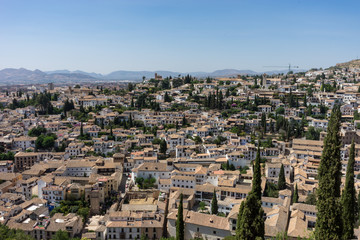 Fototapeta na wymiar Aerial view of the city of Granada, Albaycin , viewed from the Alhambra palace in Granada, Spain, Europe