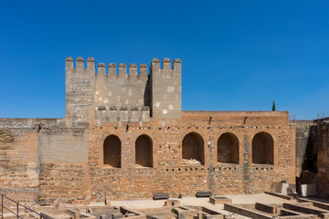 Fototapeta premium Alcazaba, Ruins of former ancient fortress Alhambra. Military house, Granada, Andalusia, Spain, Europe
