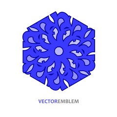 Mosaic arabic ornament. Vector colorful hexagon emblem. Retro ornamental design.