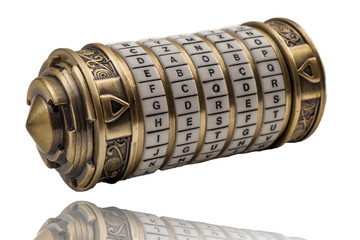 Cryptography codes and ciphers , top secret message and keyword puzzle concept with a metal...
