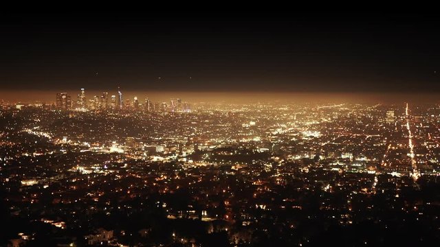 Los Angeles Night Cityscape, with Heavy Smog & Pollution, City Lights 