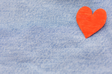 Fototapeta premium Paper red heart with Denim jeans texture background. Valentine Concept. Copy space