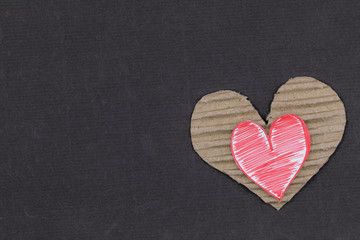 Paper red heart with Old Black vintage paper texture background. Valentine concept. Minimal concept. Copy space