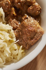 Pennsylvania Dutch style braised pork and sauerkraut, a traditional dish on New Year's Day