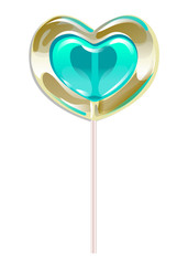 Romantic lollipop in the shape of a heart. Sweetness for Valentines day. Vector illustration.