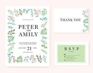 wedding invitation card with flower template pink set