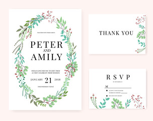 wedding invitation card with flower template pink set