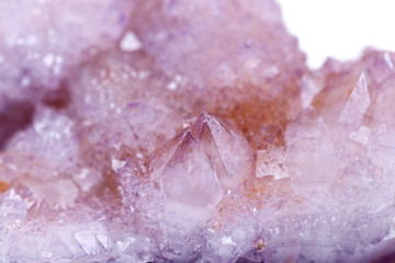 Pretty Sparkle Amethyst Spirit Quartz cluster from South Africa, isolated on white background