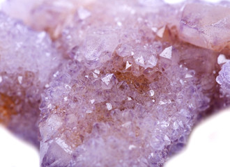 Pretty Sparkle Amethyst Spirit Quartz cluster from South Africa, isolated on white background