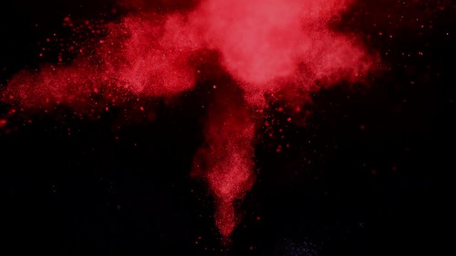 
Colorful powder/particles fly after being exploded against black background. Shot with high speed camera, phantom flex 4K. Slow Motion.