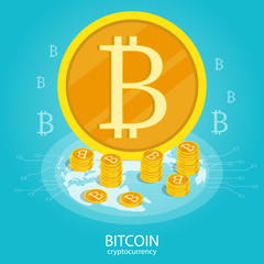 isometric golden coin,bitcoin cryptocurrency digital money vector