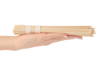 Wheat noodles wok in a hand