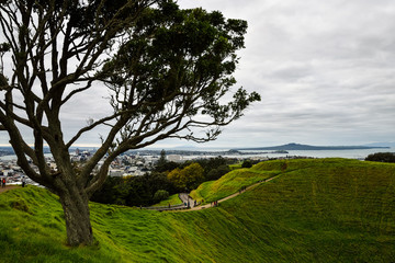 Auckland,New Zealand  -April 29,2016: The crater of Mount Eden with Auckland in the background in...