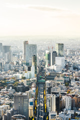 Naklejka na ściany i meble Asia Business concept for real estate and corporate construction - panoramic modern city skyline bird eye aerial view of Shinjuku & Shibuya under blue sky in Roppongi Hill, Tokyo, Japan