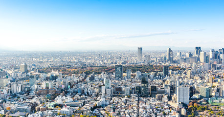 Fototapeta na wymiar Asia Business concept for real estate and corporate construction - panoramic modern city skyline bird eye aerial view of Shinjuku under blue sky in Roppongi Hill, Tokyo, Japan
