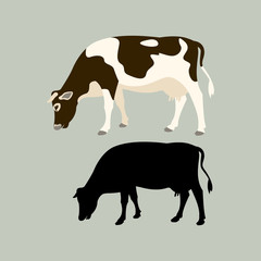 cow vector illustration flat style black silhouette profile view