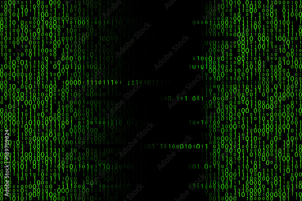 Wall mural Green matrix backdrop. Digital binary code illustration