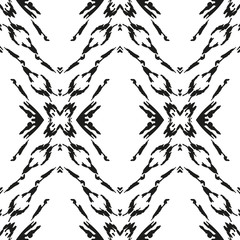 Obraz premium Black and White Seamless Ethnic Pattern. Vintage, Grunge, Abstract Tribal Background for Textile Design, Wallpaper, Surface Textures, Wrapping Paper
