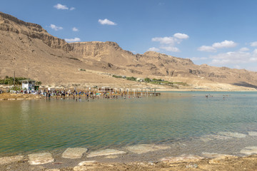 A view of the dead sea and mountains in the Negev desert. Israel
