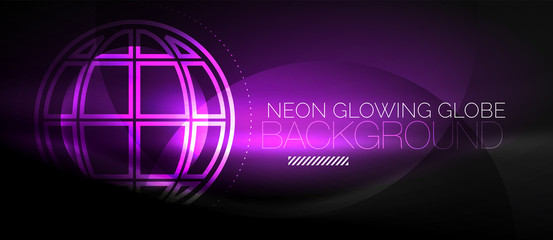 Techno globe concept, neon glow planet