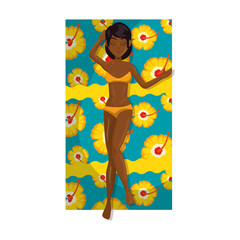 young woman tanning in towel character