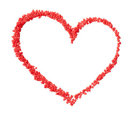 The contour of the heart made of small red hearts on white
